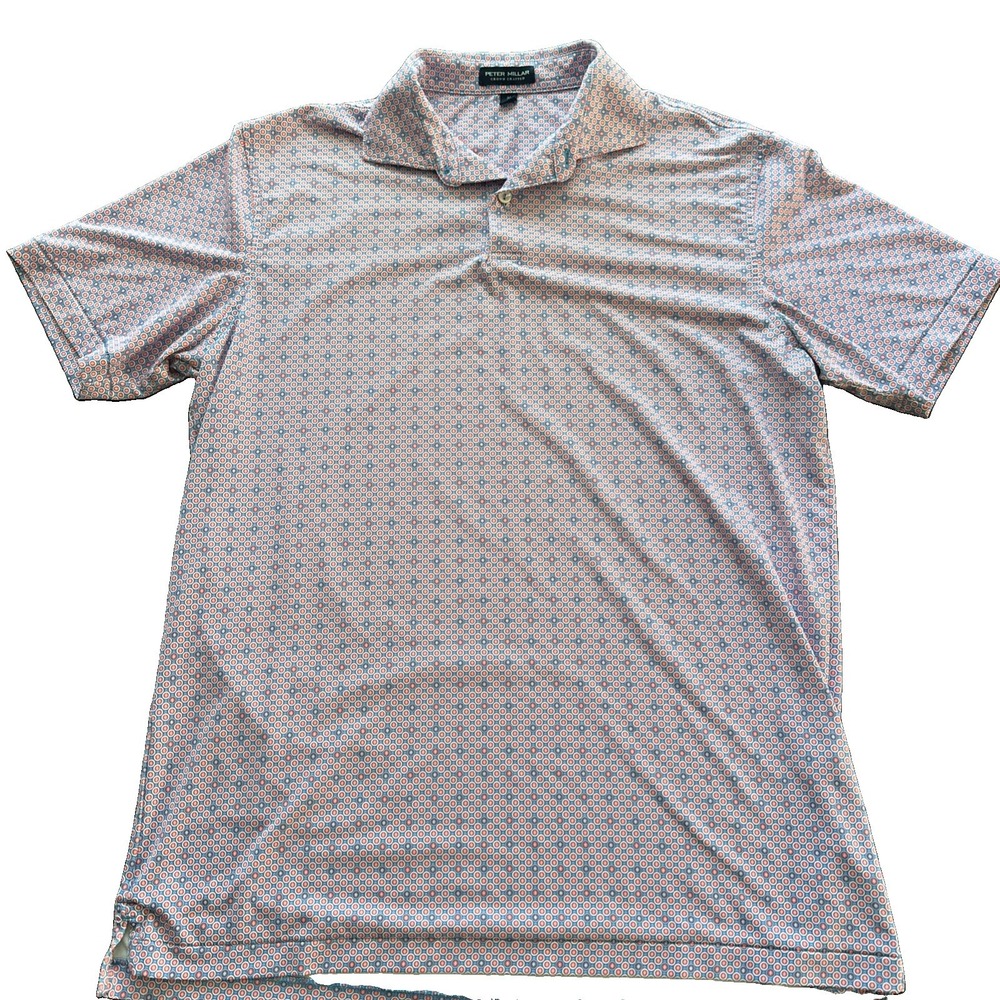 Peter Millar Golf Shirt Polo Crown Crafted Checkmate Print Medium Pink